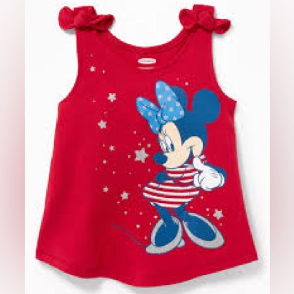 Old Navy Disney Girls Sleeveless Minnie Mouse Bow Shoulder Top. 12-18 Months.